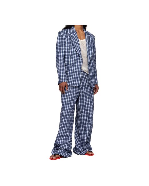 ERL Blue Check Pleated Trousers for men