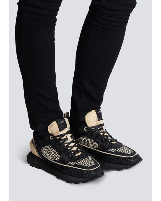 スニーカー Balmain RACER MONOGRAMMED NYLON AND LEATHER Sneakers Balmain Racer Sneakers In Monogrammed Nylon And Leather In