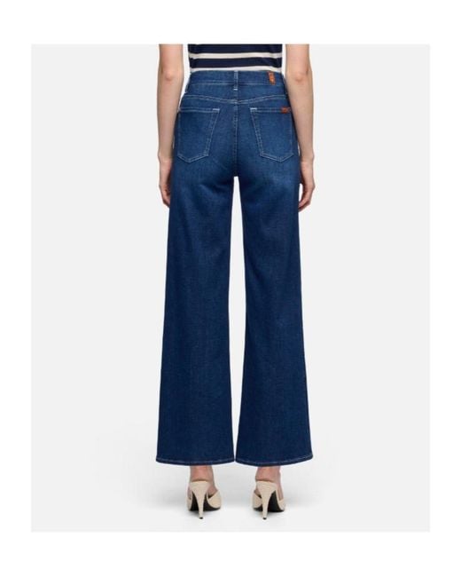 7 For All Mankind Blue High-Rise Wide-Leg Jeans