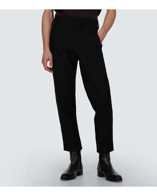 Jil Sander Black Slim-Fit Leather-Trim Wool Pants for men