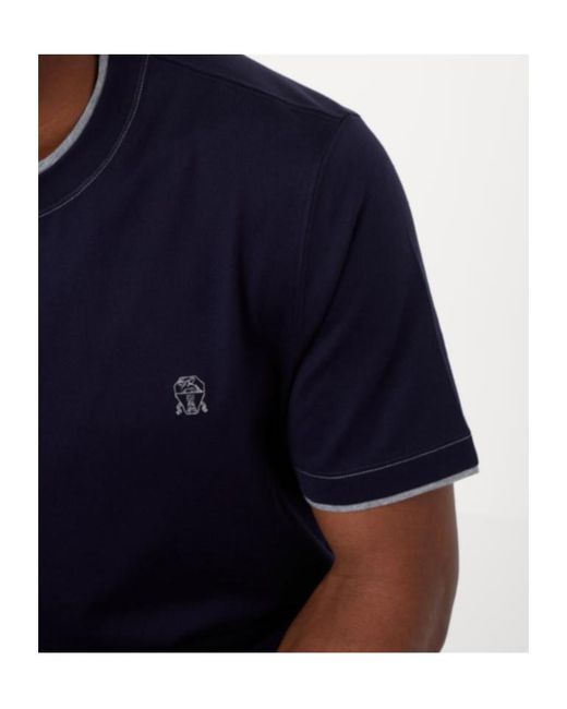 Brunello Cucinelli Blue Logo Embroidered Layered T-Shirt for men