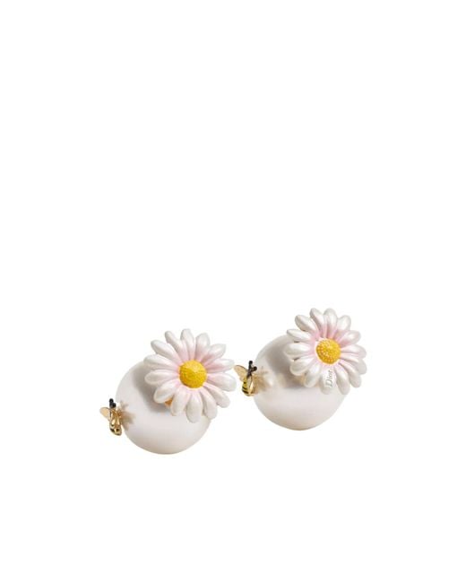 Dior White Daisy Tribales Earrings