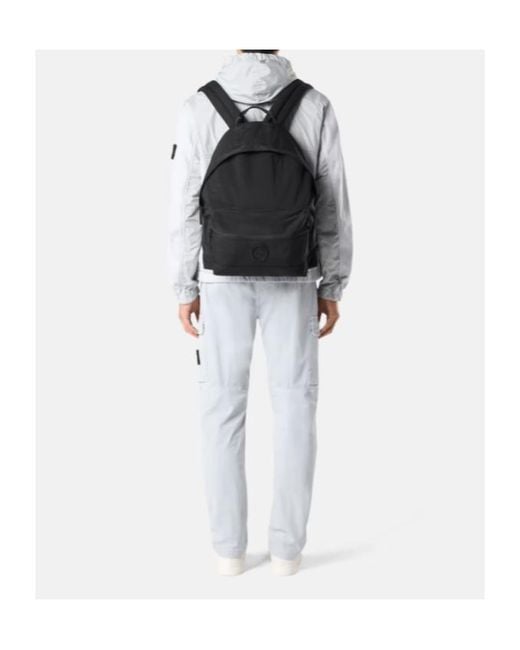 Stone Island Black Compass-Motif Zipped Backpack for men