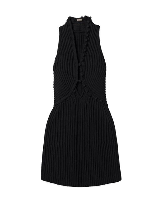 Cult Gaia Black Vivienne Openwork Ribbed Mini Dress