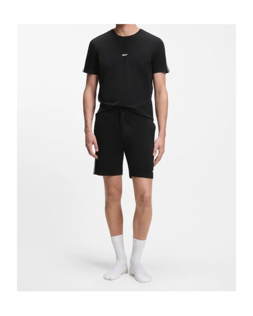 Boss Black Stretch-Cotton Pyjama Top With Signature-Stripe Tape for men