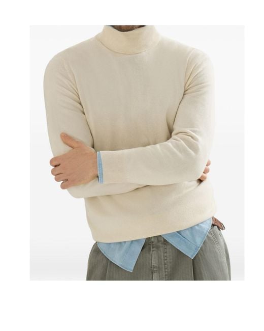 Brunello Cucinelli White Turtleneck Knitted Jumper for men
