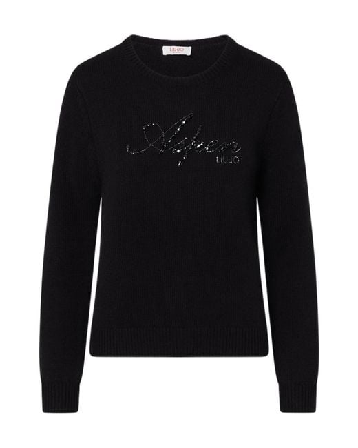 Liu Jo Black Gem-Embroidered Sweater
