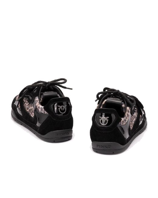 Pinko Black Yulia 01 Leopard-Print Panelled Sneakers