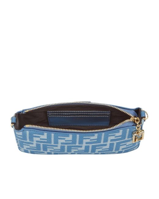 ポーチ Fendi By The Way Denim Effect Pouch By The Way Soft Mini Blue Denim Effect FF Jacquard Mini Bag