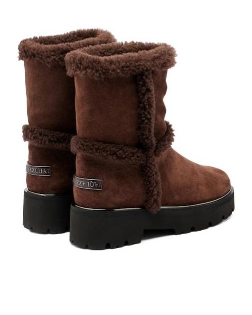 Aquazzura Brown Shearling-Trimmed Suede Ankle Boots