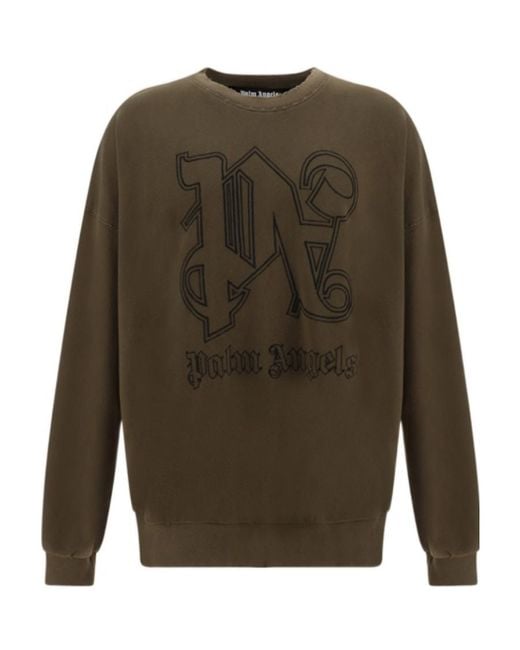 Palm Angels Green Logo Embroidered Crewneck Sweatshirt for men