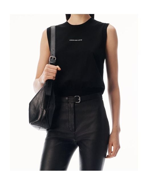 Alexander Wang Black Crystal-Logo Tank Top