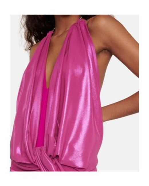 The Attico Pink Halterneck Lame Maxi Dress