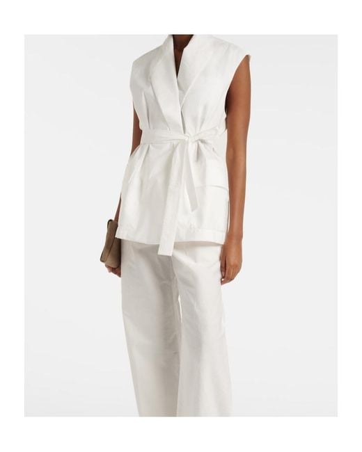 Brunello Cucinelli White Belted Cotton-Blend Vest