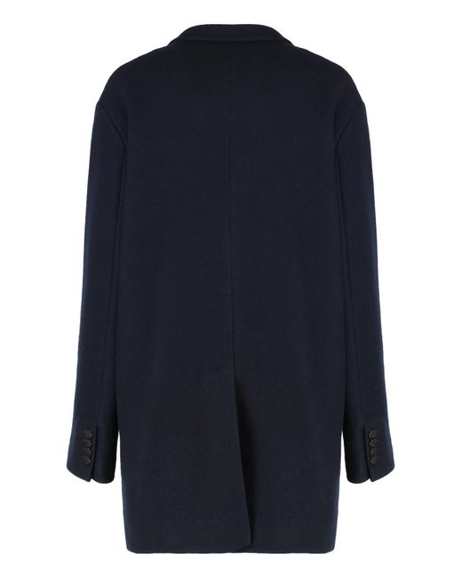 Aspesi Blue Double-Breasted Wool Coat
