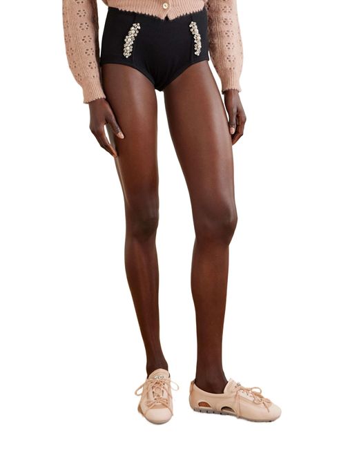 Simone Rocha Black Embellished Ribbed Shorts