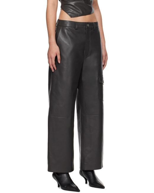 Nanushka Gray Cargo-Pocket Leather Trousers