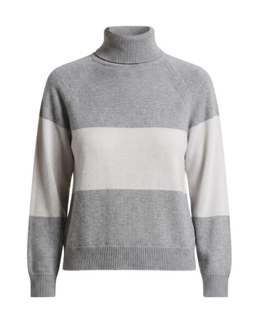 Peserico Gray Striped Turtleneck Sweater