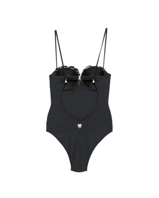 Twinset Black Floral-Embroidered Swimsuit