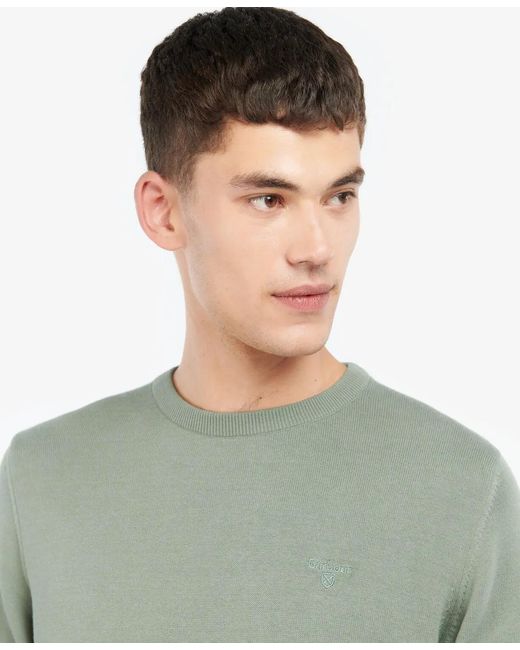 Barbour Green Pima Crewneck Jumper for men