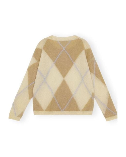 Ganni Natural Diamond Pattern Knitted Jumper