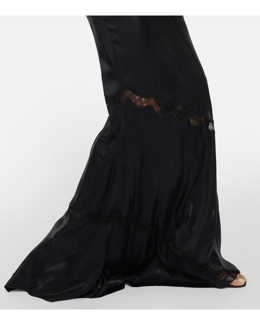 Alessandra Rich Black Lace-Embroidered Faux Leather Dress