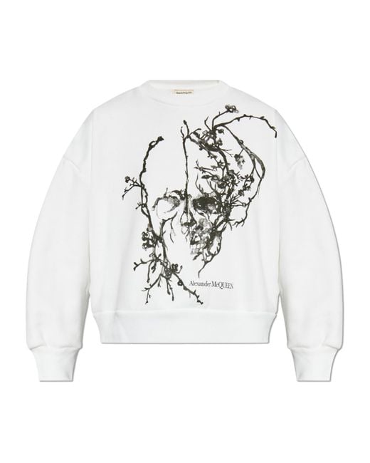 McQueen White Graphic Printed Crewneck Sweatshirt