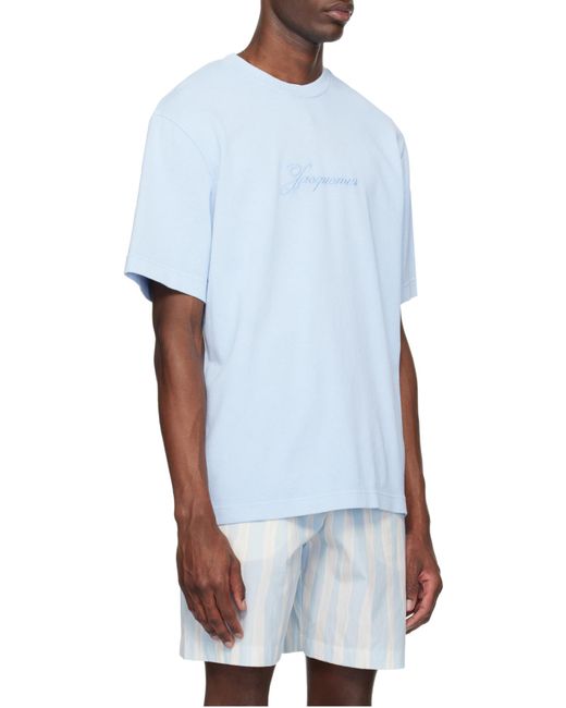 Jacquemus Blue Logo Embroidered Crewneck T-Shirt for men