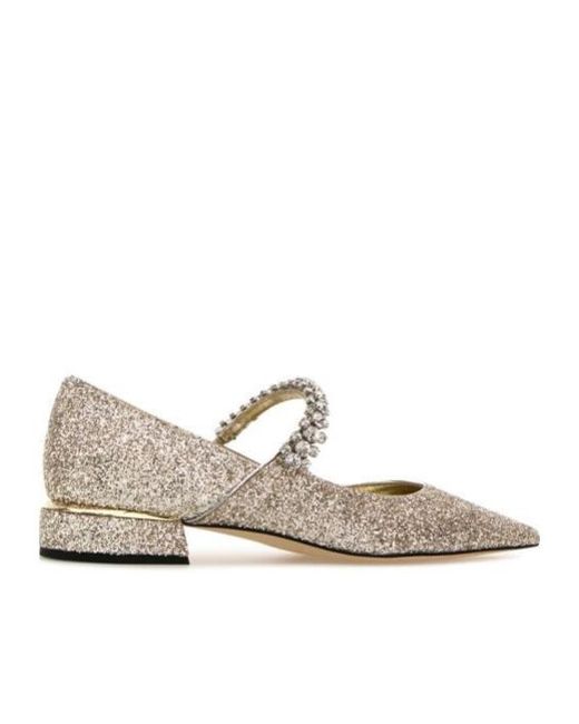 Jimmy Choo Natural Bing Glittery Flat Shoes