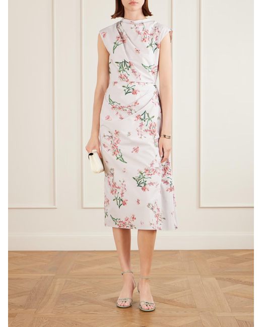 Erdem Pink Floral-Print Cotton-Poplin Midi Dress