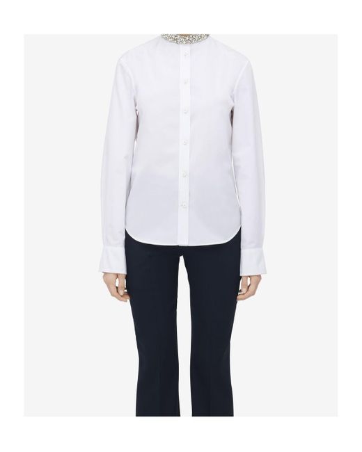 McQueen White Long Sleeved Embellished-Neck Shirt