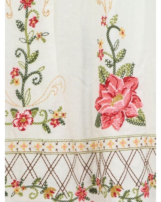 Farm Rio Natural Embroidered Scalloped Hem Top