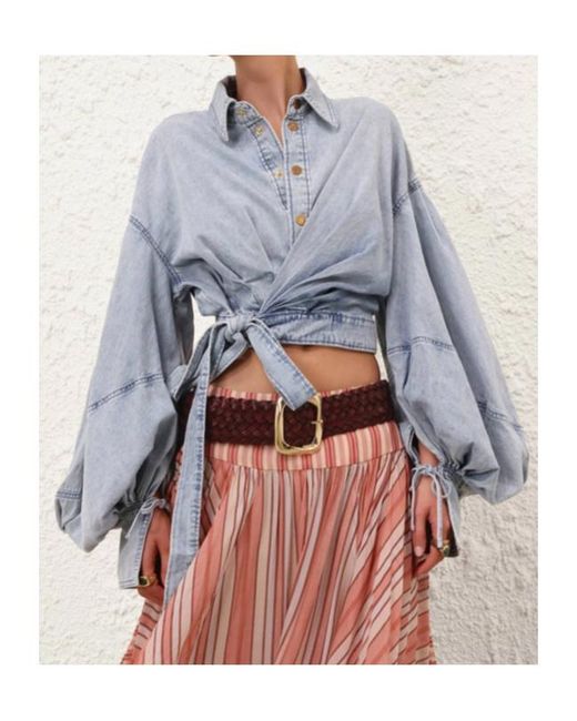 Zimmermann Blue Rebellion Denim Wrap Top