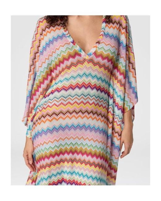 Missoni Red Micro Pixel-Effect Zigzag Pattern Long Caftan