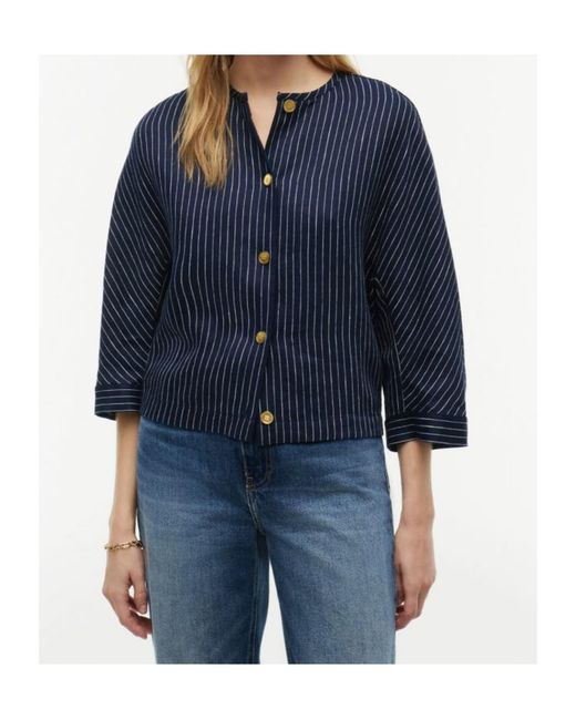 Tommy Hilfiger Blue Relaxed-Tone Button Pinstripe Blouse