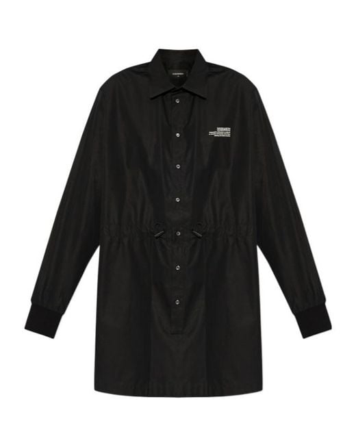 DSquared² Black Logo Printed Drawstring Waist Mini Shirt Dress