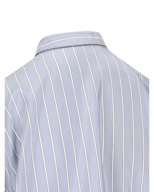 Brunello Cucinelli Blue Striped Buttoned Shirt