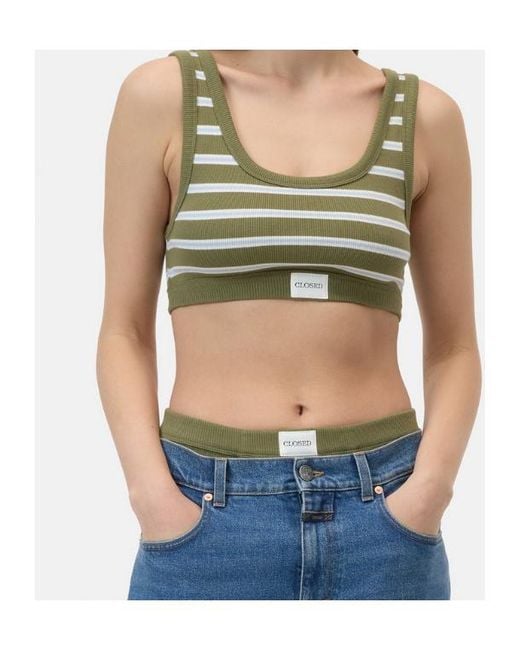 Closed Green Ribbed Cotton Bralette