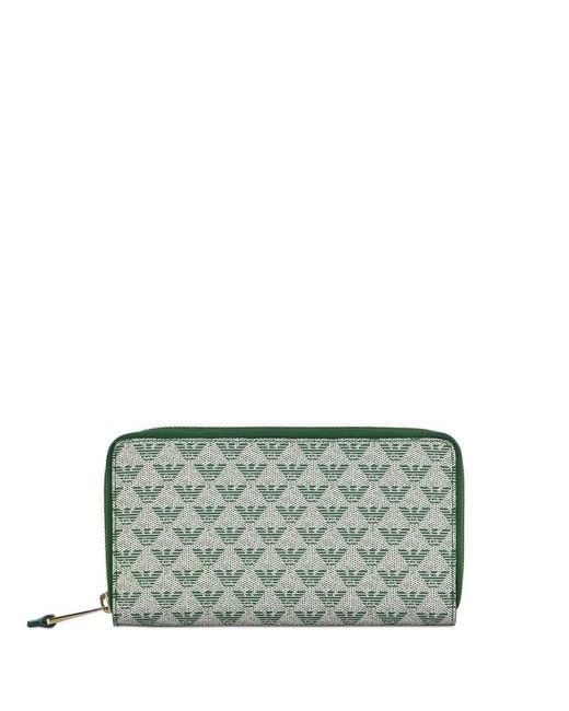 Emporio Armani Green Long Full Zipper Wallet