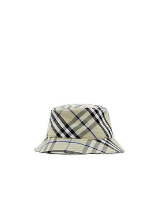Burberry White Vintage Check Equestrian Knight Motif Bucket Hat for men