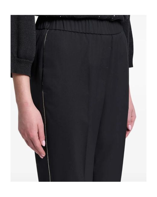 Peserico Black Side-Stripe Pressed-Crease Trousers