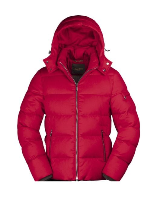 Moorer Red Zip-Up Hooded Down Coat for men