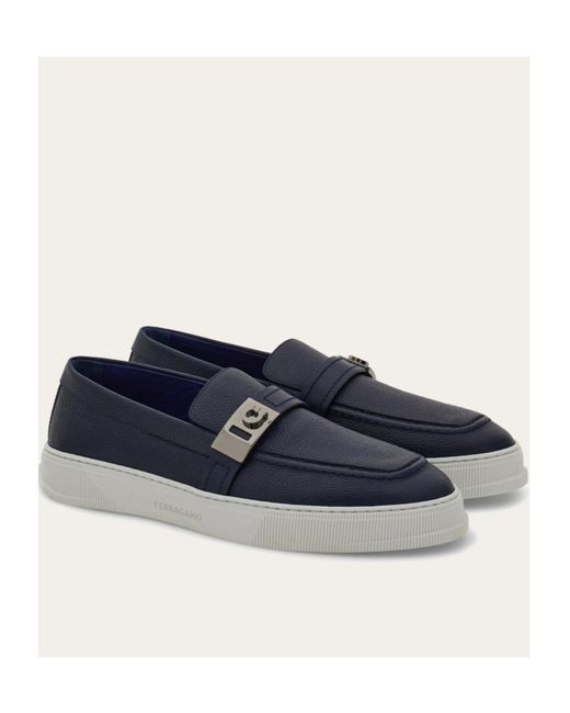 Ferragamo Blue Hybrid Sneaker With Hug Buckle for men