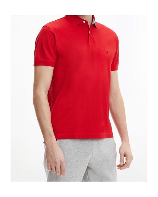 Tommy Hilfiger Red Logo Short Sleeve Polo Shirt for men