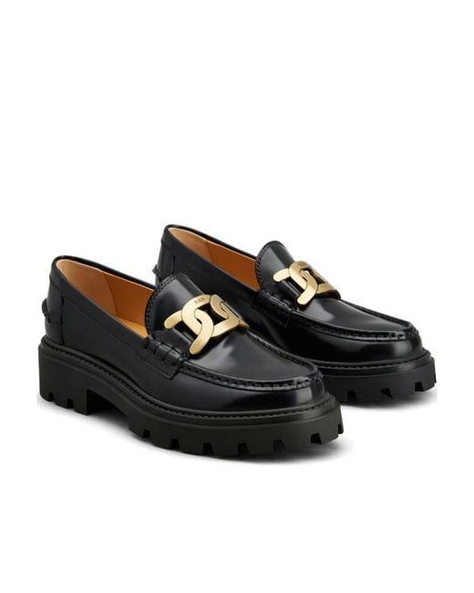 Tod's Black Logo Plaque Slip-On Loafers
