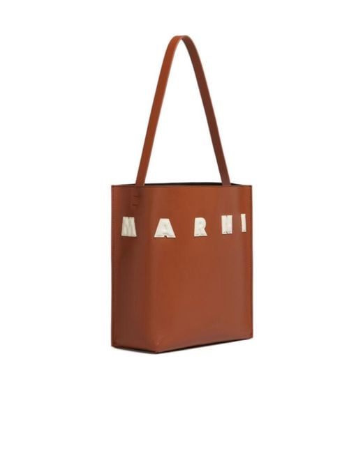 Marni Brown Museo Logo-Patch Small Shoulder Bag