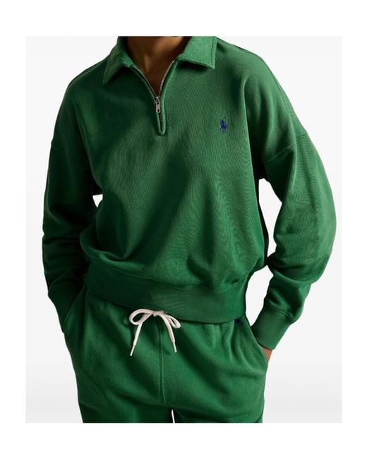 Polo Ralph Lauren Green Polo Pony Embroidered Quarter-Zip Sweatshirt