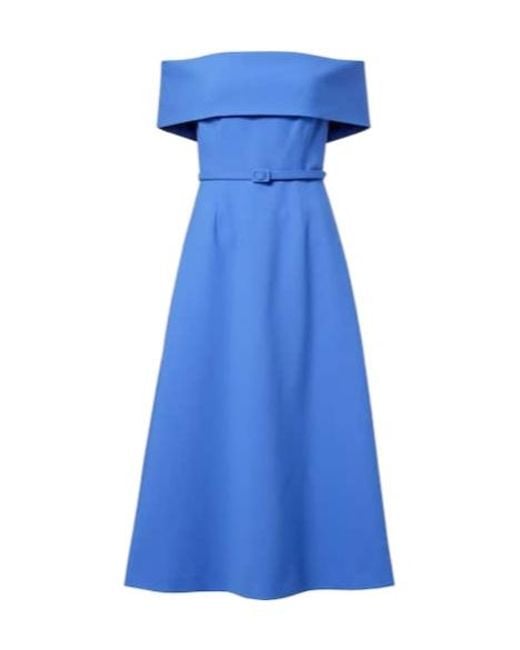 Carolina Herrera Blue Belted Wool-Blend Midi Dress
