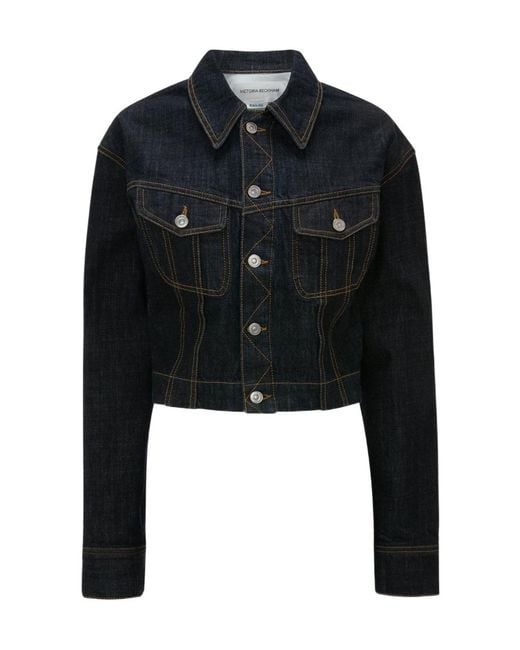 Victoria Beckham Black Button-Fastening Denim Jacket
