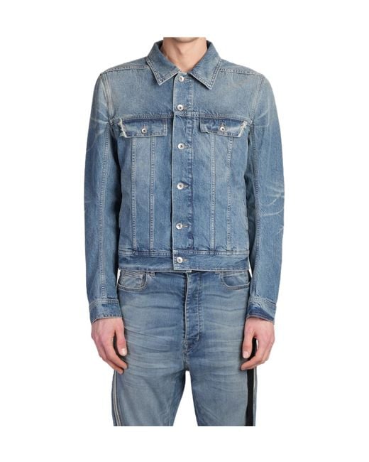 Rick Owens Blue Distressed Trucker Denim Jackets for men